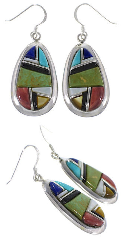 Southwest Multicolor Earrings And Link Necklace Set GS75439